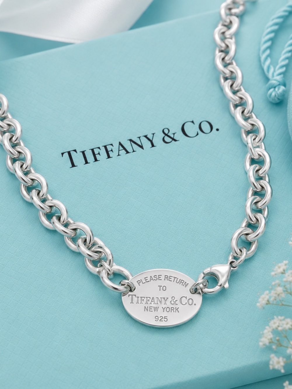 Authentic Tiffany & Co. Return to Tiffany Oval Tag Necklace Silver 15.75” - Picture 3 of 5